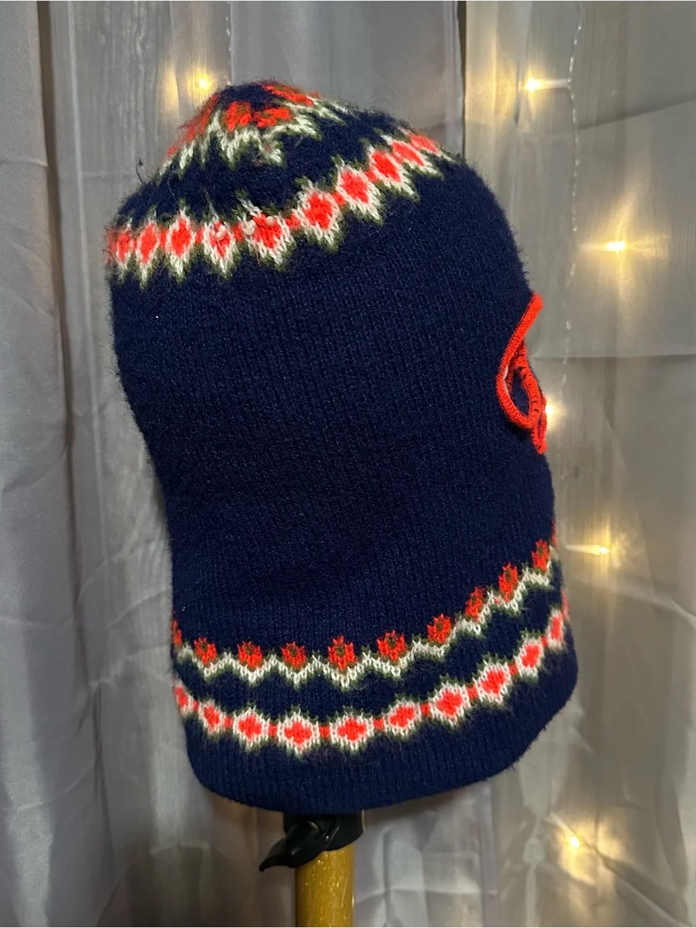 Vintage navy and red floral knit adult ski mask no tag unbranded